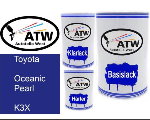Toyota, Oceanic Pearl, K3X: 500ml Lackdose + 500ml Klarlack + 250ml Härter - Set, von ATW Autoteile West.